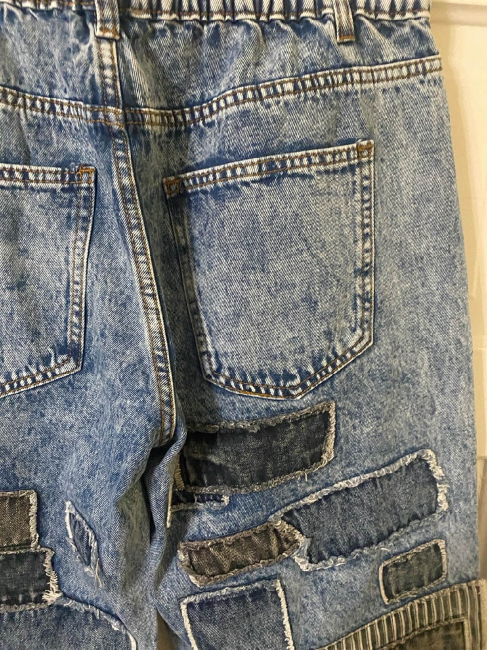 Oli & Hali Multi-Patchwork Wide Leg Denim Jeans - NIB Waist 32” Inseam 31”. - Picture 6 of 13